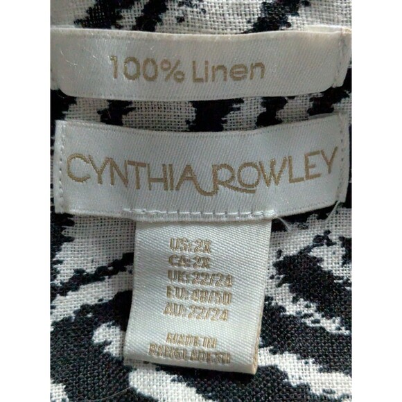 Cynthia Rowley Linen Tunic Top Womens 2X Tropical Botanical Print Black Cream - Picture 3 of 11